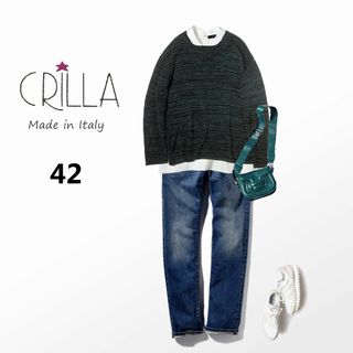 春秋★CRILLA　イタリア製　長袖オーバーサイズニット★グリーン　緑　XL　杢(ニット/セーター)