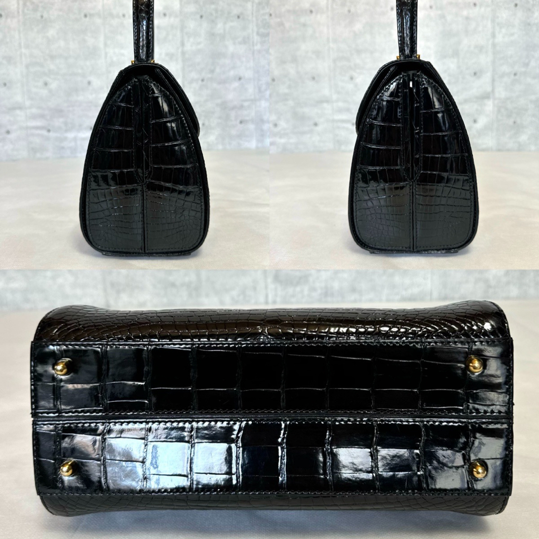 【未使用級】KWANPEN シャイニングクロコダイル BLACK ハンドバッグ レディースのバッグ(ハンドバッグ)の商品写真