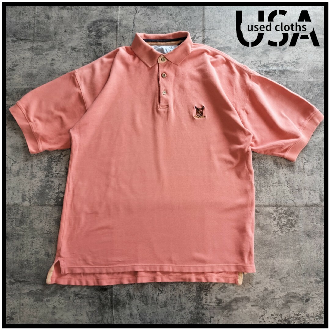 【C206】USA古着 半袖ポロシャツ NEW RIVER 無地 シンプル 刺繍 メンズのトップス(ポロシャツ)の商品写真