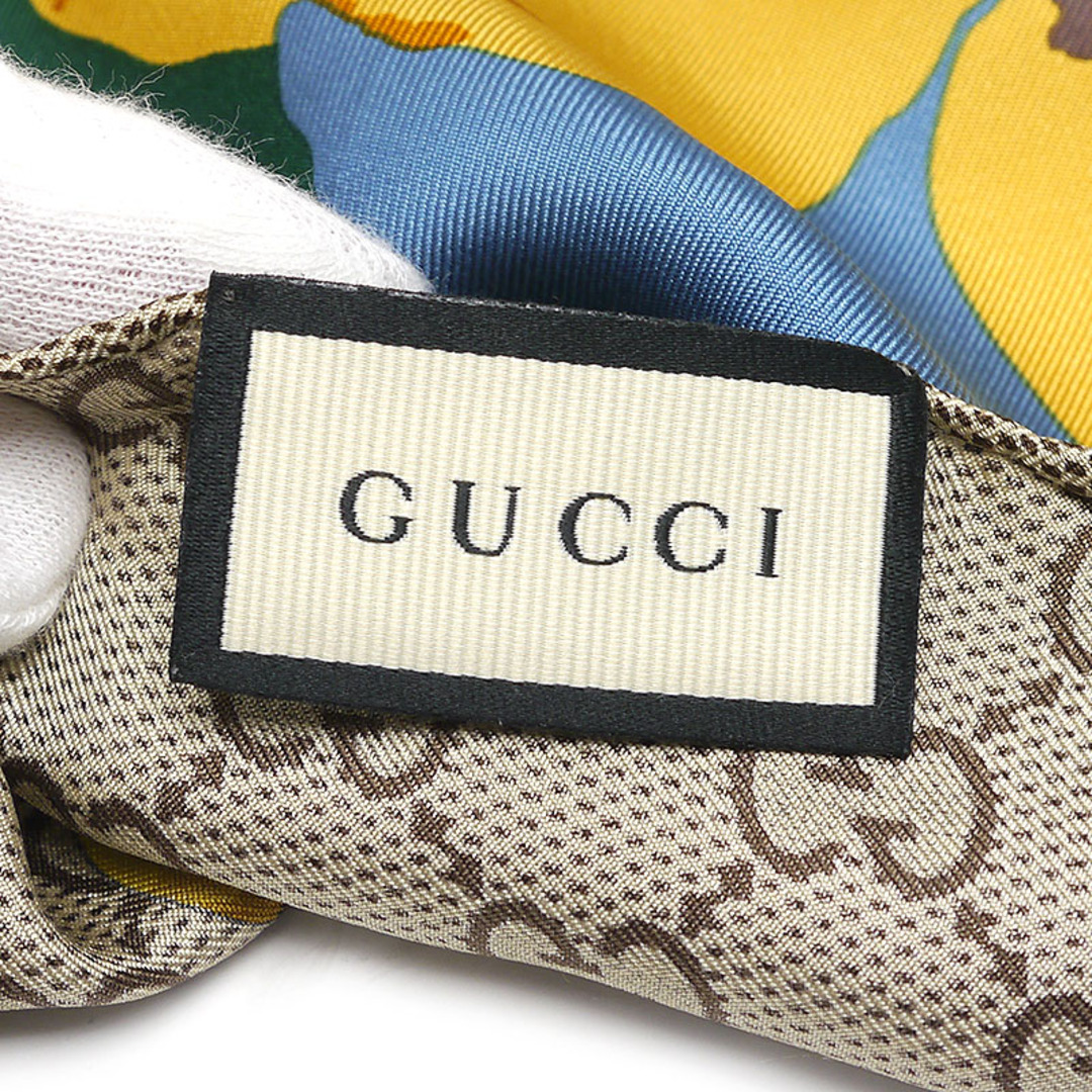 Gucci(グッチ)のグッチ シルクスカーフ 508796 GG柄 パンジー フラワー マルチカラー レディースのファッション小物(バンダナ/スカーフ)の商品写真