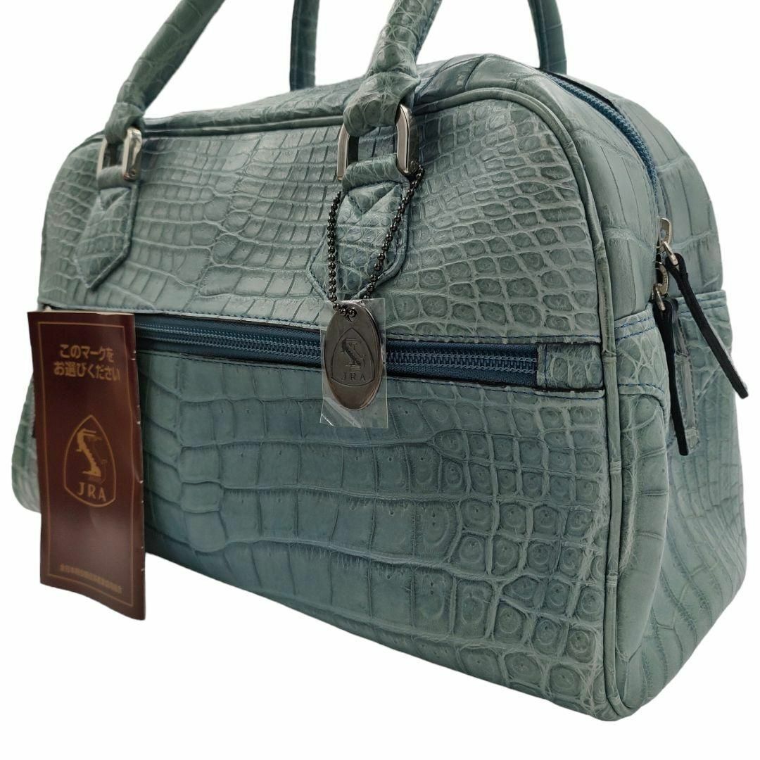 JRA クロコダイル マット ハンドバッグ 自立 ボストン 水色 チャーム付き レディースのバッグ(ハンドバッグ)の商品写真