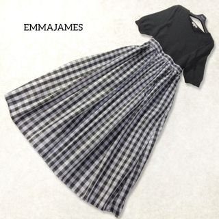 エマジェイム(EMMAJAMES)のエマジェイムス ロングワンピース ドッキングワンピース М ブラック チェック(ロングワンピース/マキシワンピース)