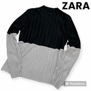 ザラ(ZARA)のZARA プリーツ トップス バイカラー 長袖(カットソー(長袖/七分))