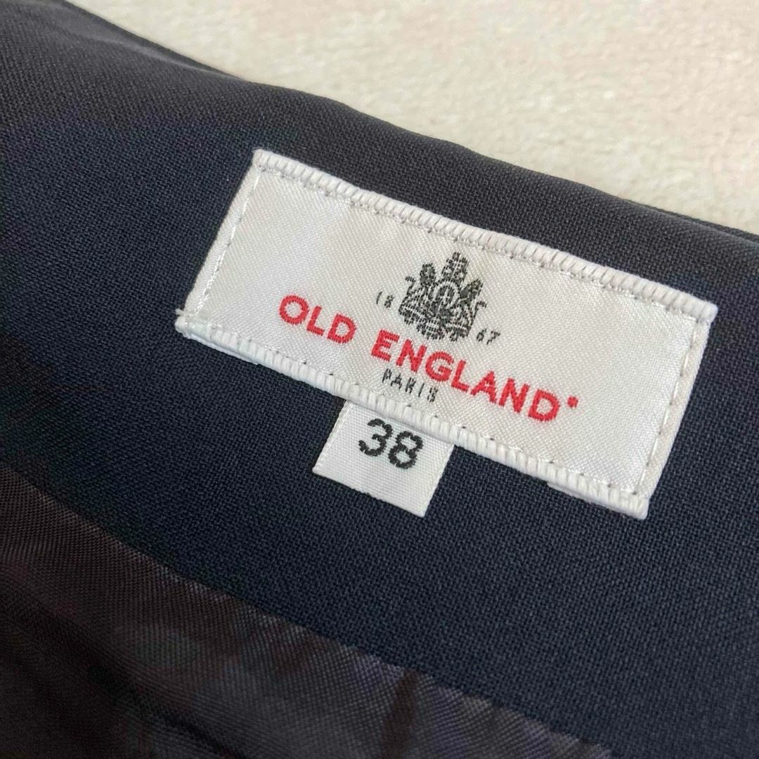 OLD ENGLAND(オールドイングランド)のOLD ENGLAND　プリーツ スカート 38　M　ネイビー　ひざ丈　フレア レディースのスカート(ひざ丈スカート)の商品写真