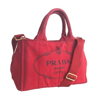 プラダ(PRADA)のPRADA プラダ カナパ ハンドバッグ トートバッグ レディース キャンバス レッド 2WAY 赤 B2439G 中古品【鑑定済】(トートバッグ)