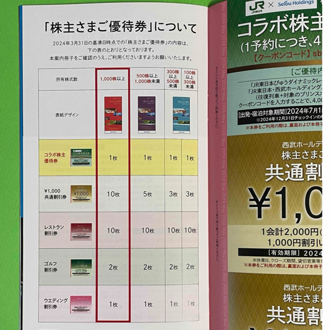 西武ホールディングス　株主優待券　共通割引券　2024年11月30日 チケットの施設利用券(その他)の商品写真