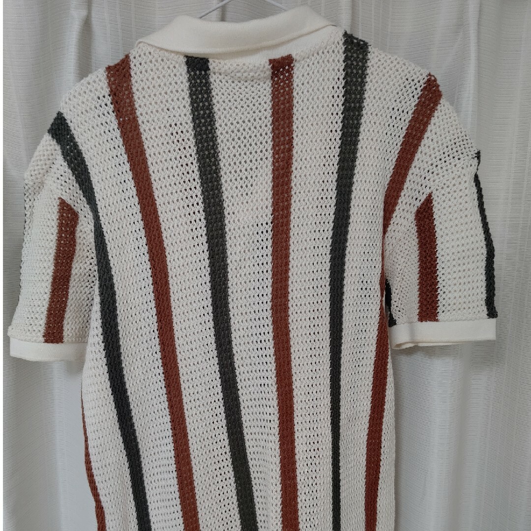 ZARA(ザラ)のZARA ザラ　メッシュニットポロシャツ　半袖　ストライプ メンズのトップス(Tシャツ/カットソー(半袖/袖なし))の商品写真