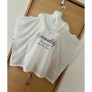 オープンショルダー／モモンガチュニックＴシャツ／ラインストーン(Tシャツ(半袖/袖なし))