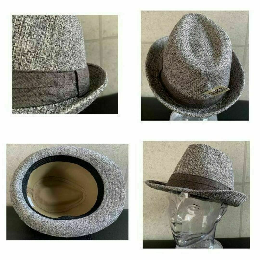 送料込 新品 帽子 2段帯 フェイク ジュート ハット リネン帯 中折れ GY メンズの帽子(ハット)の商品写真