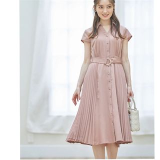 トッコクローゼット(TOCCO closet)のトッコクローゼット　サイドプリーツシャツワンピース　ベルト付き(ひざ丈ワンピース)