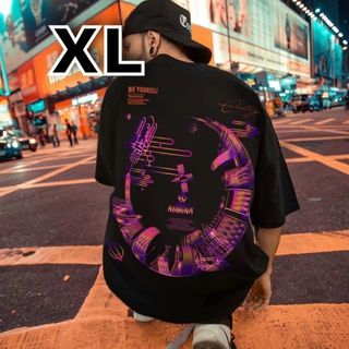 【即完売】黒 XL ネオン ストリート ビッグシルエット Tシャツ メンズ(Tシャツ/カットソー(半袖/袖なし))