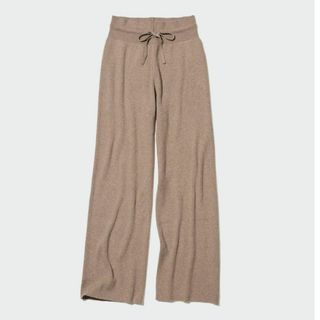 ユニクロ(UNIQLO)のユニクロ　ウォッシャブルニットリブパンツ　カーキ(ブラウン)　L　美品(カジュアルパンツ)