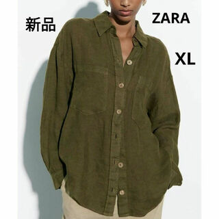 ザラ(ZARA)のタグ付き 新品 ZARA ザラ リネン 100% オーバーサイズシャツ Ｘｌ(シャツ/ブラウス(長袖/七分))