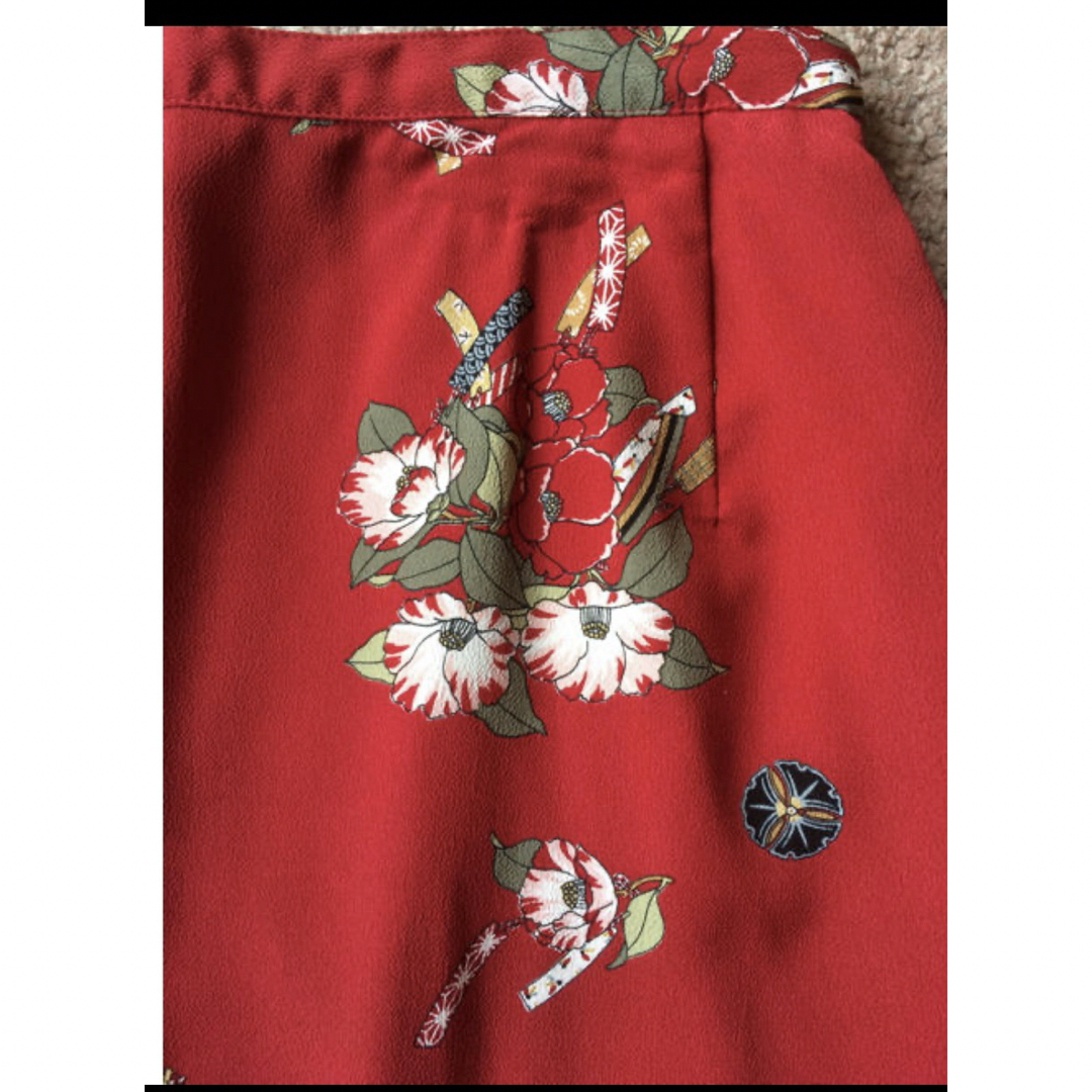 PINK HOUSE(ピンクハウス)の美品✨ピンクハウス  スカート　赤　和柄　縮緬　送料無料 レディースのスカート(ロングスカート)の商品写真