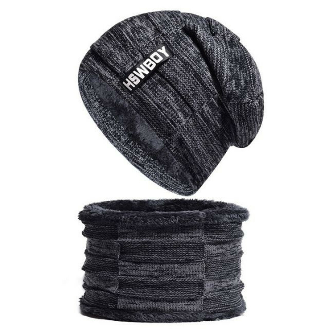 黒 ニット帽 ネックウォーマー セット 男女兼用 裏起毛 キャップ フリース  メンズの帽子(ニット帽/ビーニー)の商品写真
