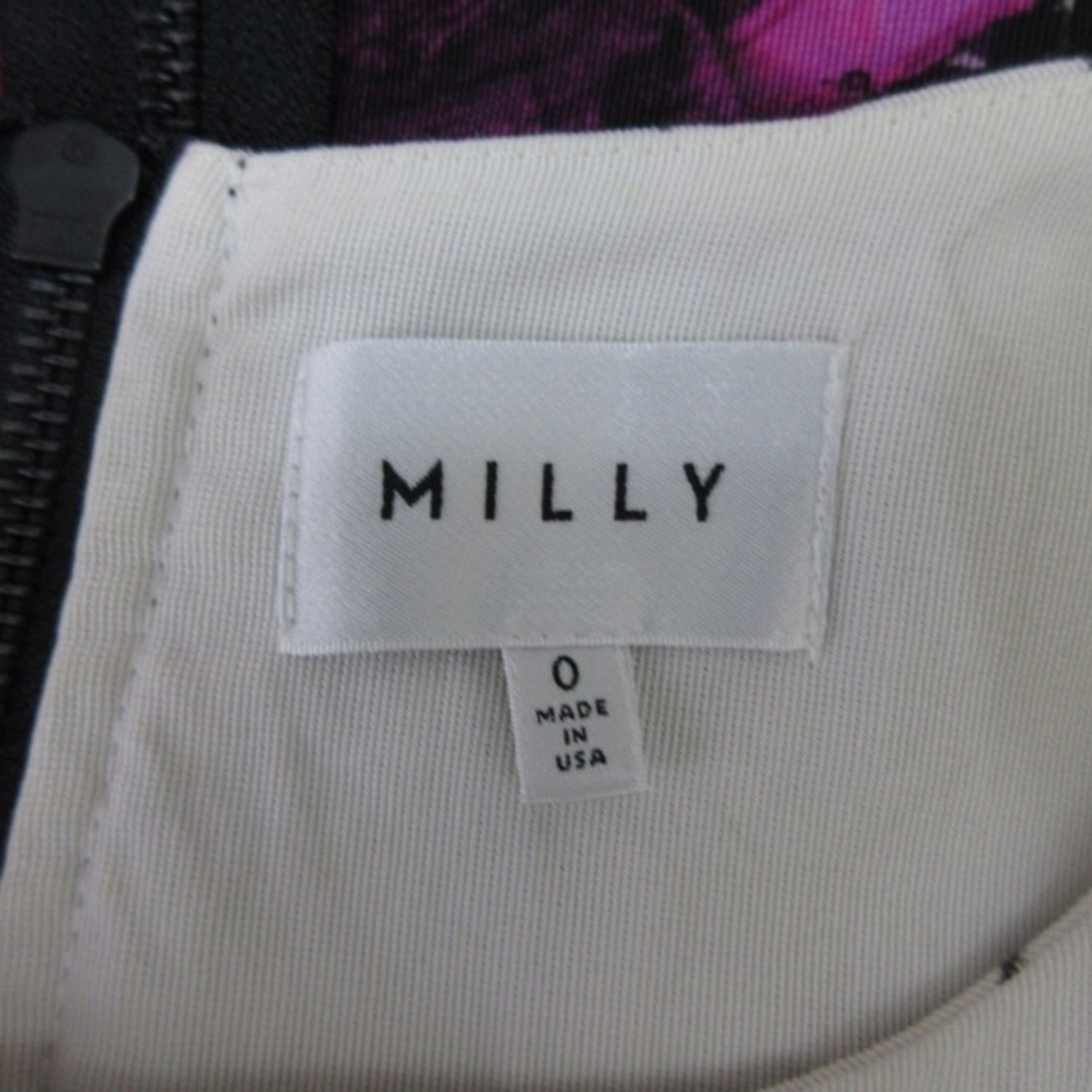 Milly(ミリー)のミリー milly ワンピース 半袖 ひざ丈 花柄 白 黒 ピンク 0 XS レディースのワンピース(ひざ丈ワンピース)の商品写真