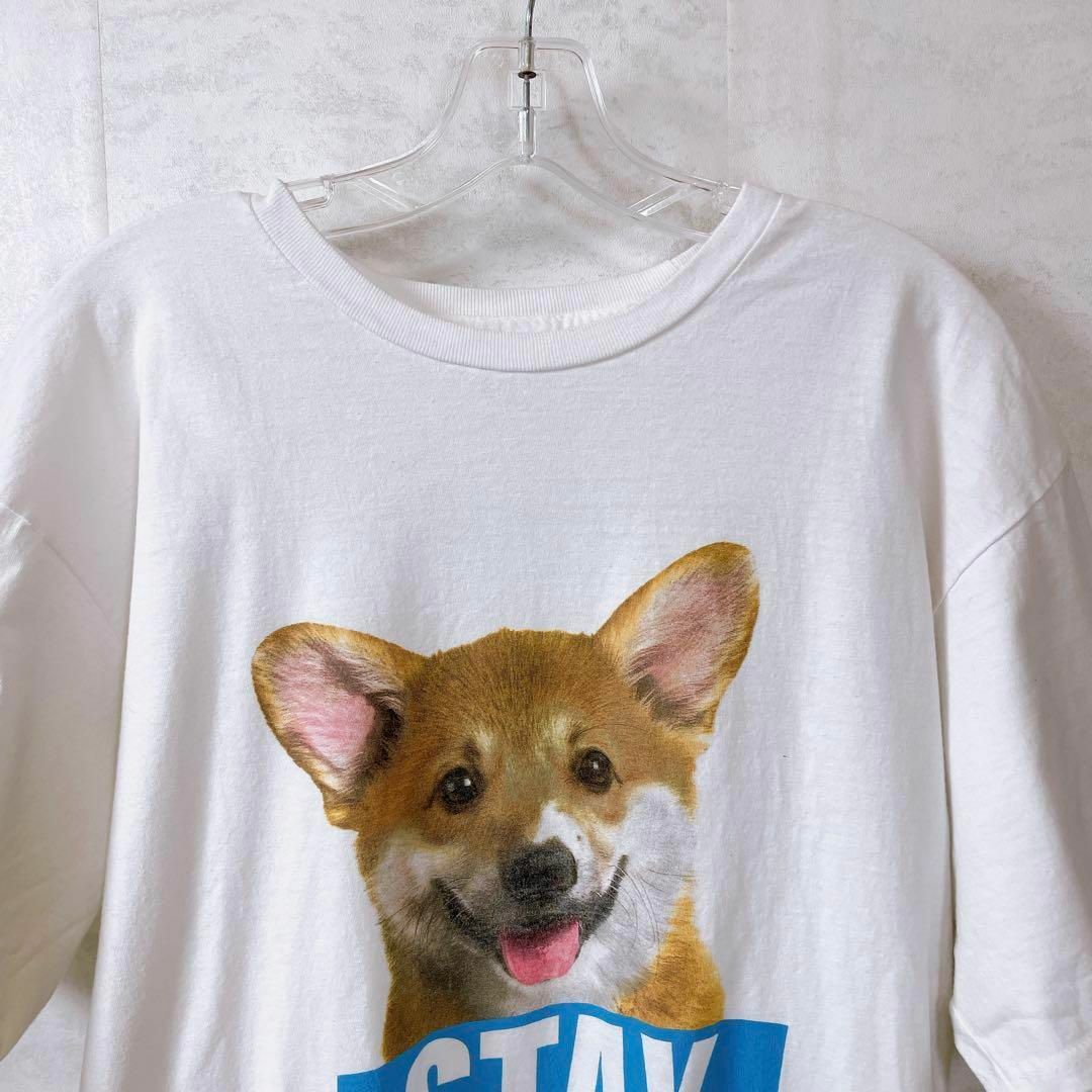 半袖Ｔシャツ　犬　アニマルロゴ　ドッグ　白ホワイト　メンズ　古着 メンズのトップス(Tシャツ/カットソー(半袖/袖なし))の商品写真