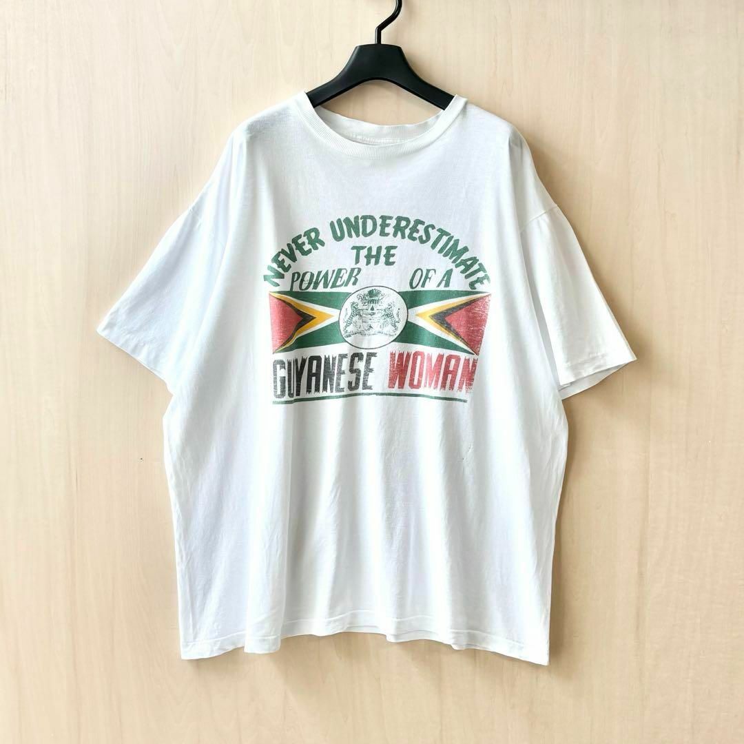 VINTAGE(ヴィンテージ)の90s古着ヴィンテージ　南米　ガイアナ国旗　Tシャツ　やや薄手　シングルステッチ メンズのトップス(Tシャツ/カットソー(半袖/袖なし))の商品写真