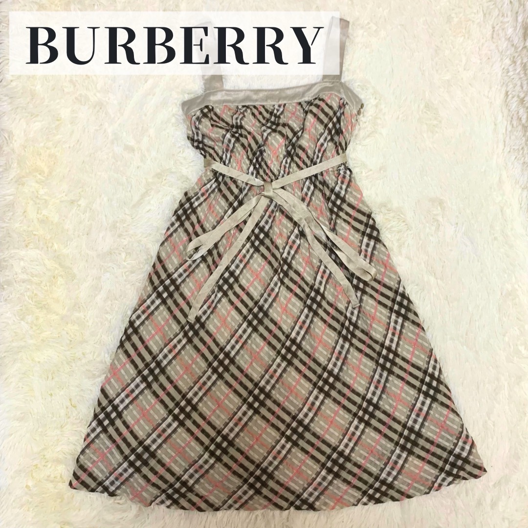 BURBERRY BLUE LABEL(バーバリーブルーレーベル)の【美品】 バーバリー ワンピース Aライン ノバチェック リボン フレア リボン レディースのワンピース(ひざ丈ワンピース)の商品写真