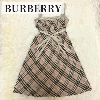 バーバリーブルーレーベル(BURBERRY BLUE LABEL)の【美品】 バーバリー ワンピース Aライン ノバチェック リボン フレア リボン(ひざ丈ワンピース)