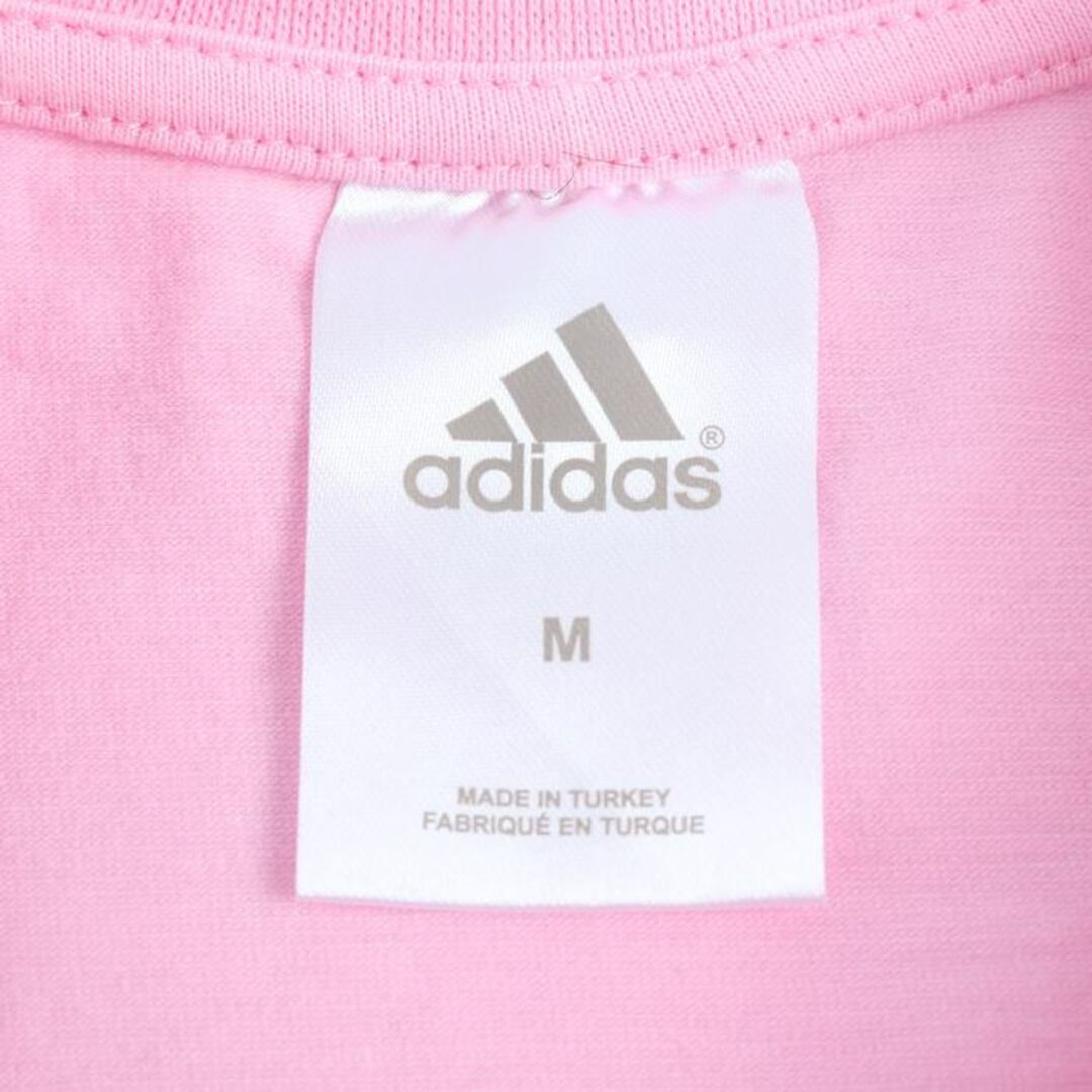 adidas(アディダス)のアディダス 半袖Ｔシャツ トップス ロゴT コットン スポーツウエア レディース Mサイズ ピンク×銀 adidas レディースのトップス(Tシャツ(半袖/袖なし))の商品写真