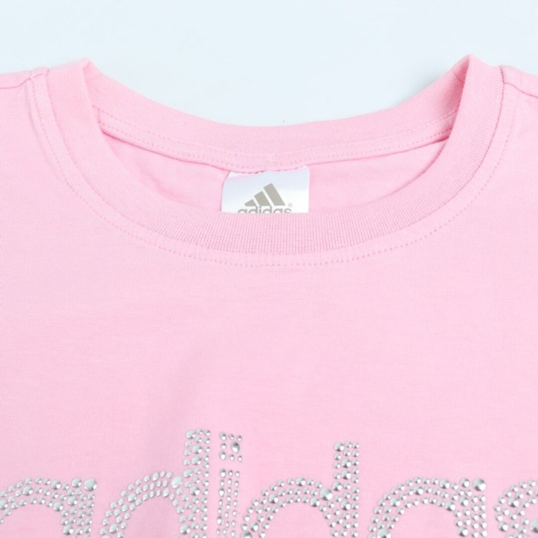 adidas(アディダス)のアディダス 半袖Ｔシャツ トップス ロゴT コットン スポーツウエア レディース Mサイズ ピンク×銀 adidas レディースのトップス(Tシャツ(半袖/袖なし))の商品写真