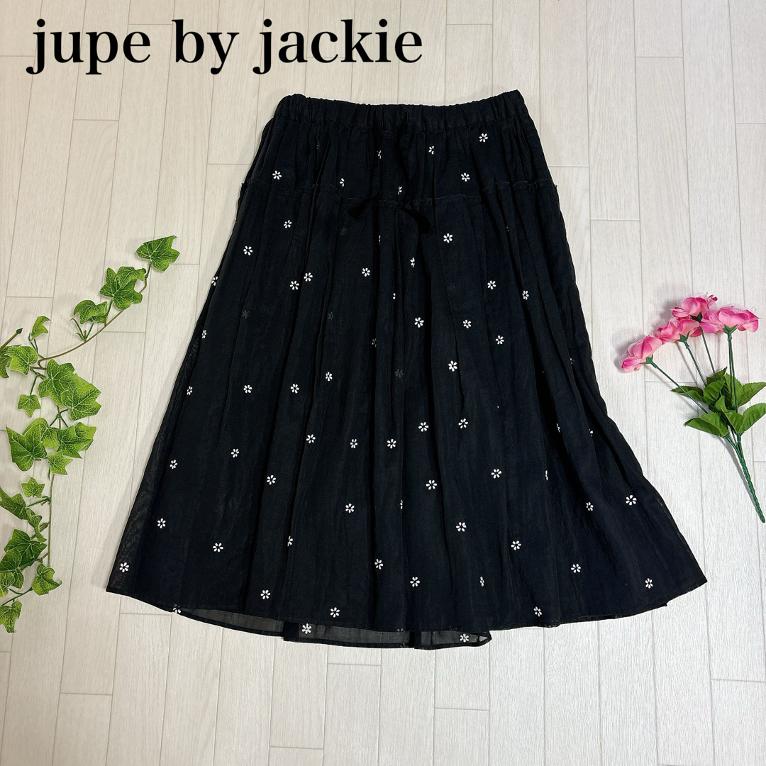 ジュップバイジャッキー インド製  コットン 花柄 刺繍 スカート ブラック S レディースのスカート(ロングスカート)の商品写真