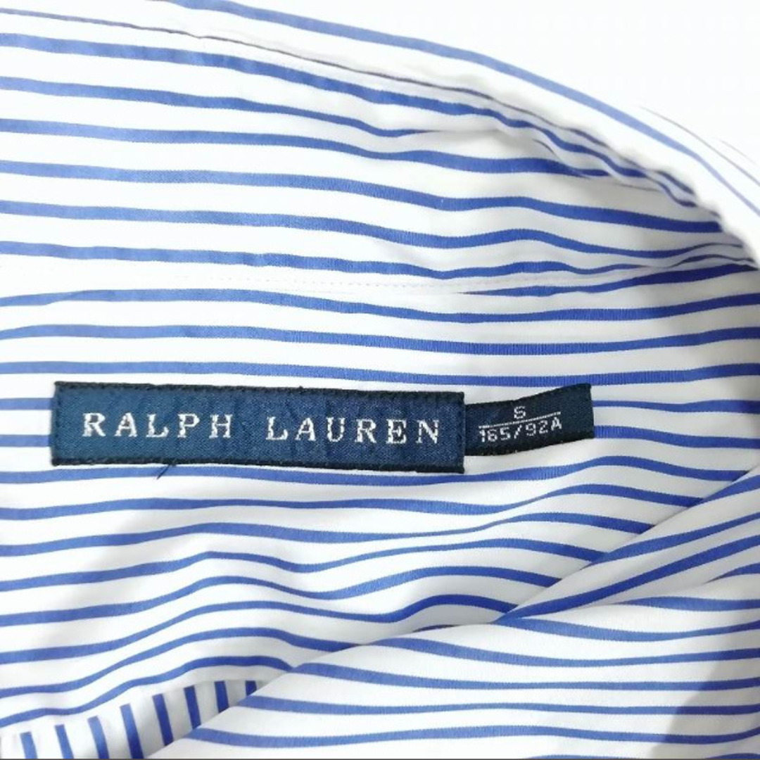Ralph Lauren(ラルフローレン)の美品 シャツ ストライプ 半袖 比翼 S ブルー レディースのトップス(シャツ/ブラウス(半袖/袖なし))の商品写真