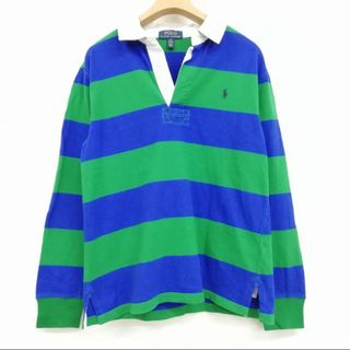 ポロラルフローレン(POLO RALPH LAUREN)の美品 ポロシャツ カットソー ロングスリーブ 長袖 ボーダー グリーン ボーイズ(Tシャツ/カットソー)