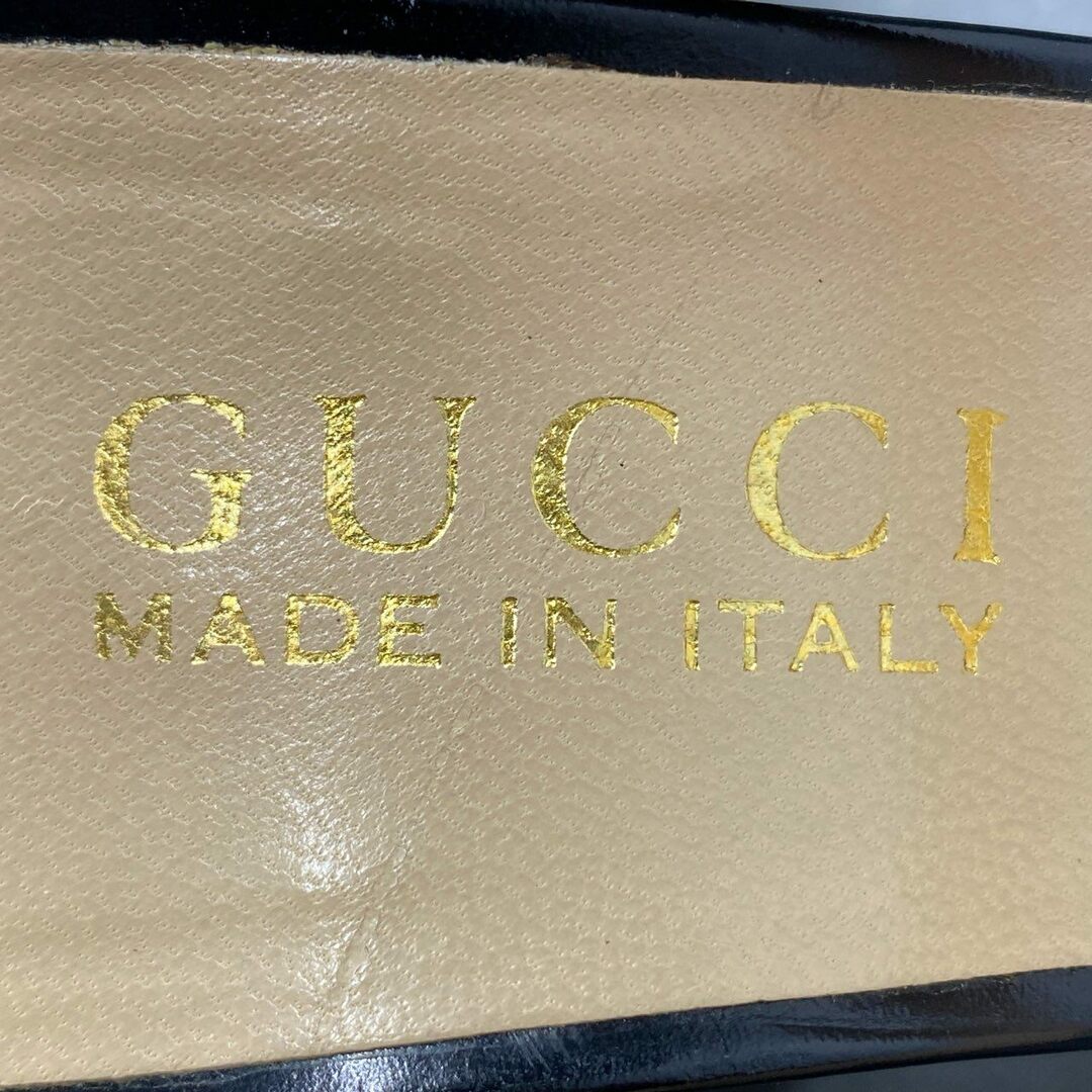 Gucci(グッチ)の1e13 GUCCI グッチ ホースビット ヒールサンダル 36 1/2 ブラック パテントレザー シューズ イタリア製 レディースの靴/シューズ(サンダル)の商品写真