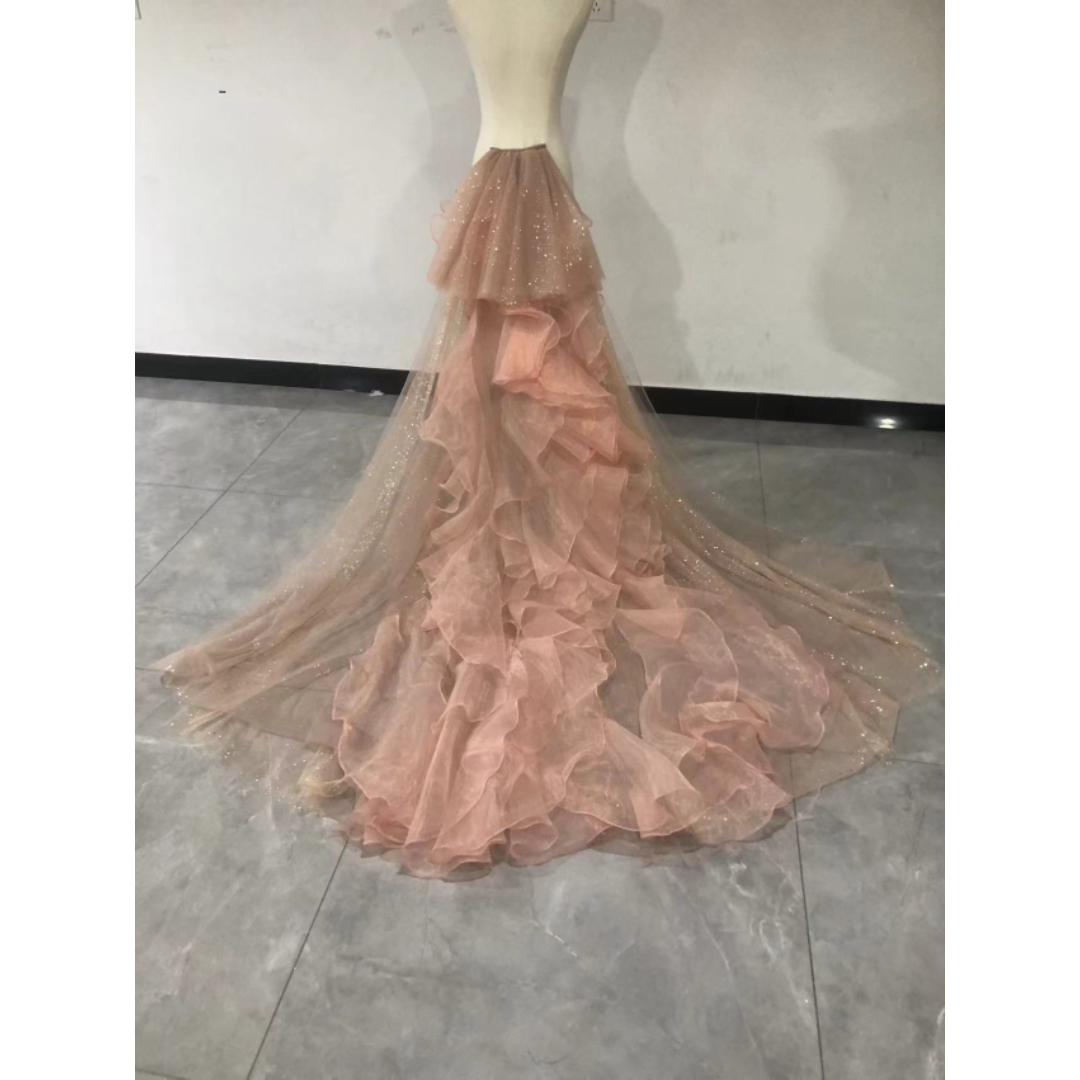 ふっくら柔らかなバックリボン ピンク 上質オーガンジー キラキラチュール 披露宴 レディースのフォーマル/ドレス(ウェディングドレス)の商品写真