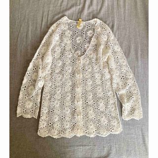 ZARA - 【クリーニング済み】used レース　かぎ針編み　透かし編み　花柄　ブラウス