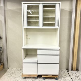 17382 W2枚ガラス扉 キッチンボード 松田家具(収納/キッチン雑貨)