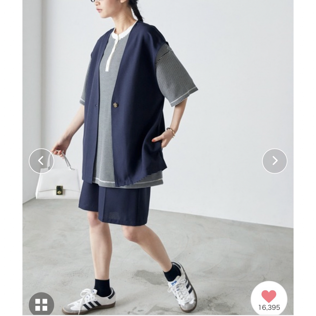 【forksy.】リネンライクセットアップ ベスト＆センタープレスショートパンツ レディースのトップス(ベスト/ジレ)の商品写真