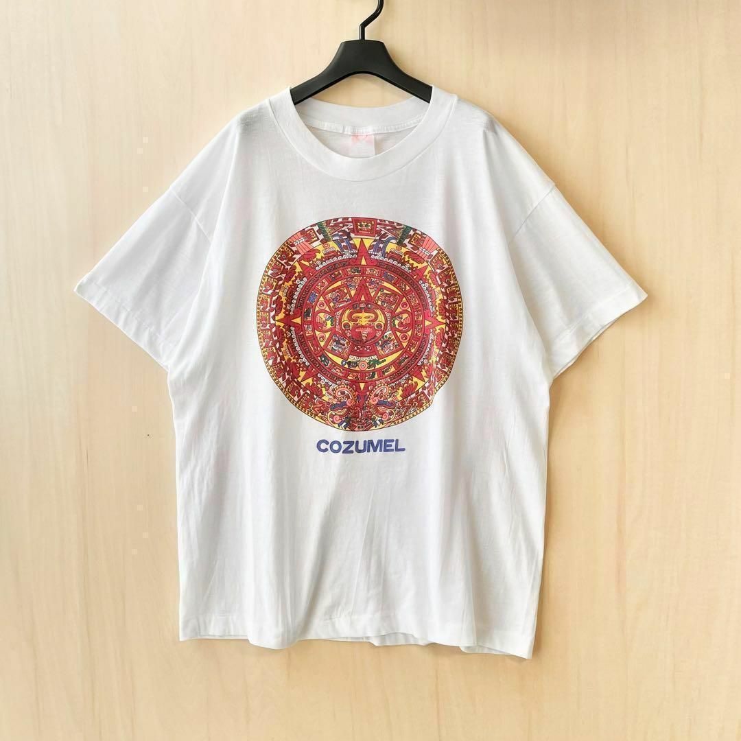 VINTAGE(ヴィンテージ)の80s 90s古着　ヴィンテージ　メキシココズメル　薄手生地　Tシャツ　マヤ暦 メンズのトップス(Tシャツ/カットソー(半袖/袖なし))の商品写真