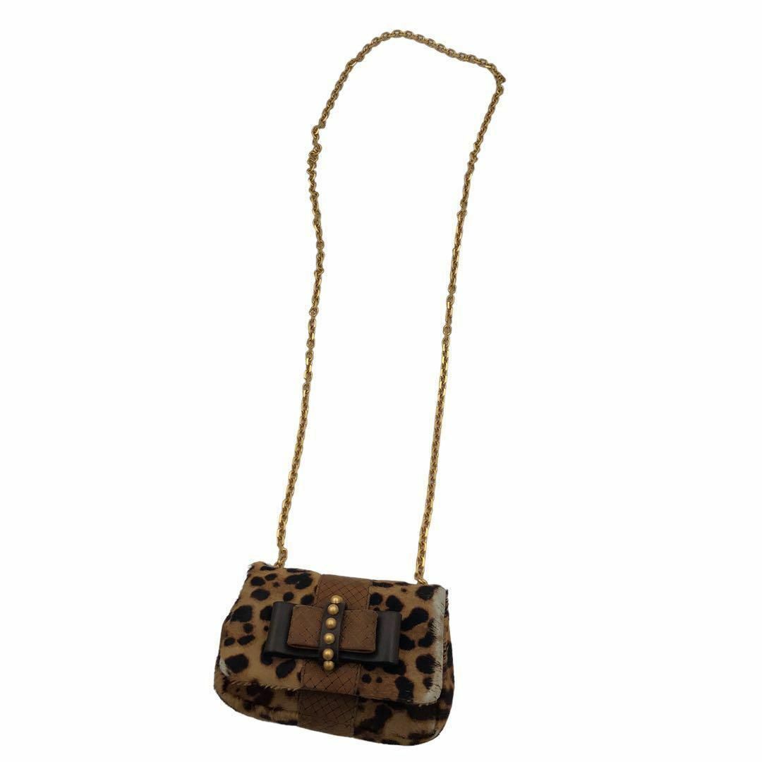Christian Louboutin(クリスチャンルブタン)の稀少 クリスチャンルブタン レオパード柄 ハラコ系 チェーンショルダーバッグ レディースのバッグ(ショルダーバッグ)の商品写真