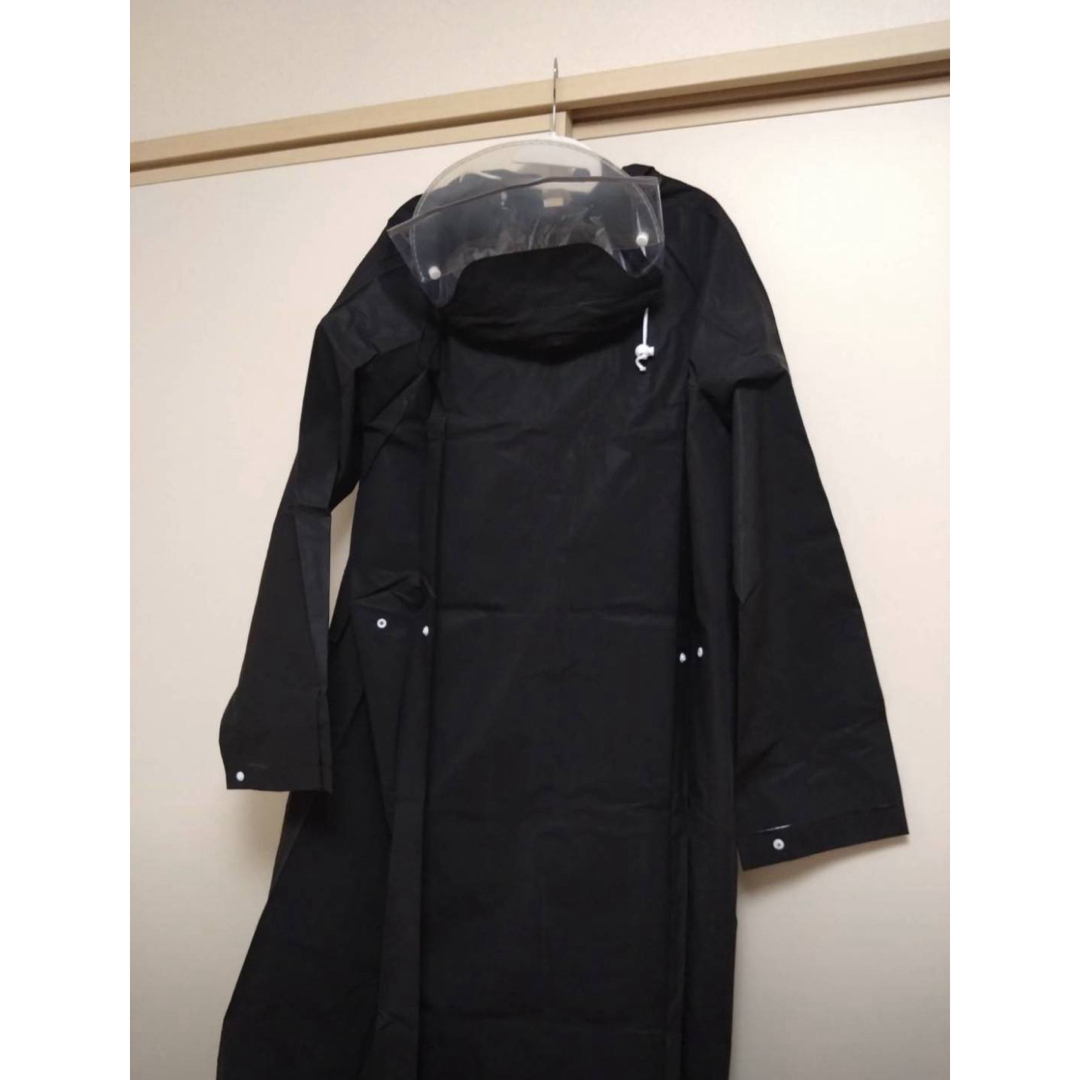 レインコート 2重つば付き ロング丈 メンズ 通勤 通学 学生 ブラック XL メンズのファッション小物(レインコート)の商品写真