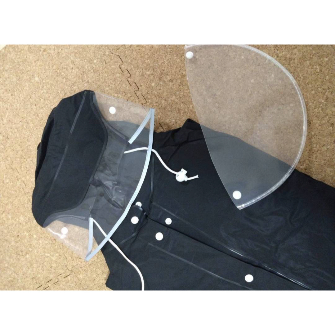 レインコート 2重つば付き ロング丈 メンズ 通勤 通学 学生 ブラック XL メンズのファッション小物(レインコート)の商品写真