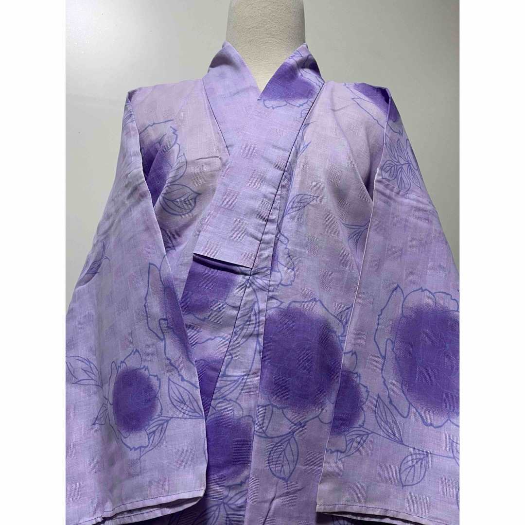 一生物】 浴衣　ゆかた　紫×バラ柄　長身さんに　綿100 洗濯可 レディースの水着/浴衣(浴衣)の商品写真