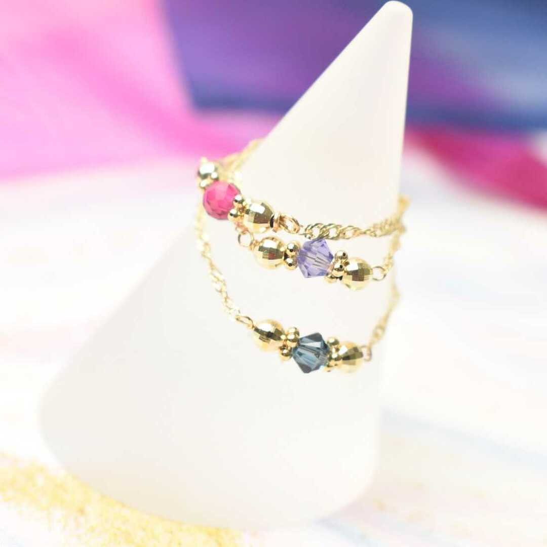 K18 リング　ルビー　アメジスト　サファイア　チェーンリング レディースのアクセサリー(リング(指輪))の商品写真