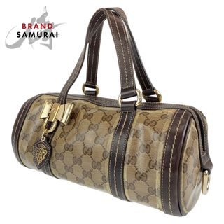 グッチ(Gucci)のGUCCI グッチ GGクリスタル パピヨン ベージュ ブラウン 茶 ゴールド金具 レザー 181485 ミニボストンバッグ ハンドバッグ レディース 405834 【中古】(ボストンバッグ)