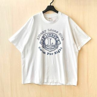 フルーツオブザルーム(FRUIT OF THE LOOM)の90s古着　ヴィンテージ　ロゴTシャツ　ライオン　白　シングルステッチ(Tシャツ/カットソー(半袖/袖なし))