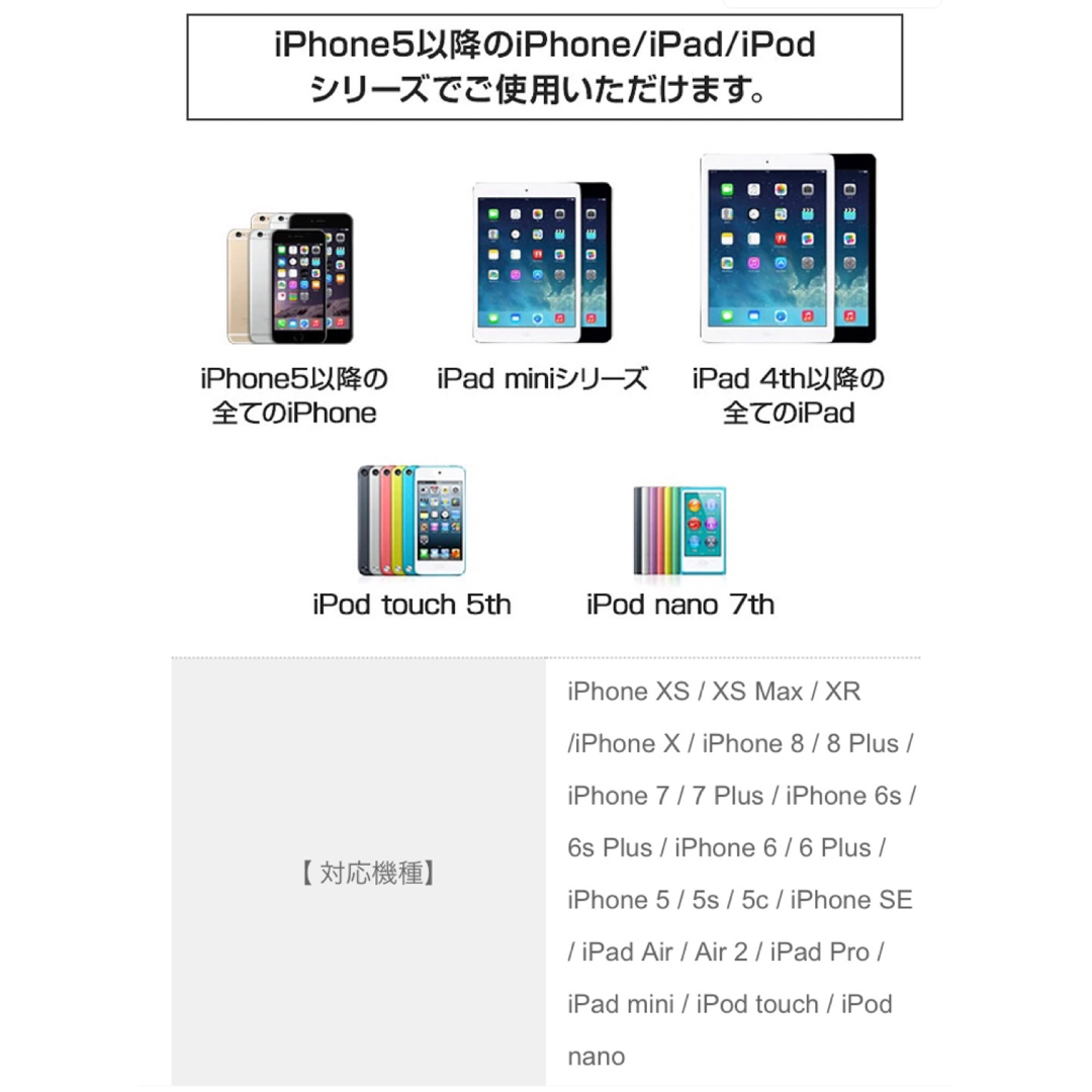 iPhone(アイフォーン)のiPhone充電器ケーブル 1m1本&2m1本 スマホ/家電/カメラのスマートフォン/携帯電話(バッテリー/充電器)の商品写真