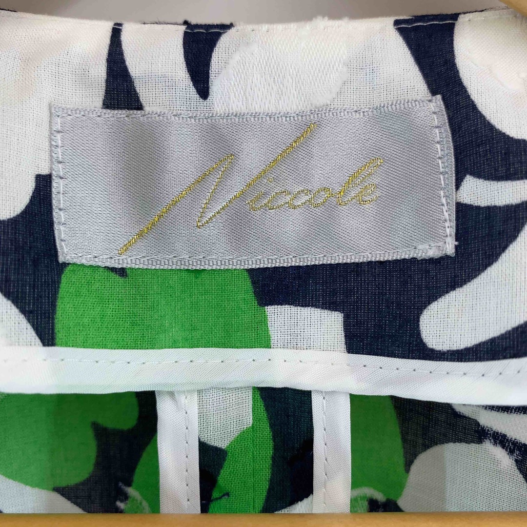 Niccole ニッコール レディース ノーカラージャケット Vネック プリント柄 綿７分袖 レディースのジャケット/アウター(ノーカラージャケット)の商品写真