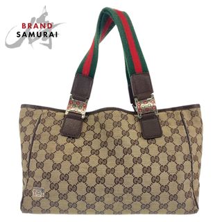 グッチ(Gucci)のGUCCI グッチ シェリーライン ベージュ ブラウン 茶 レッド 赤 グリーン 緑 GGキャンバス 145810 ハンドバッグ トートバッグ レディース 405830 【中古】(ハンドバッグ)