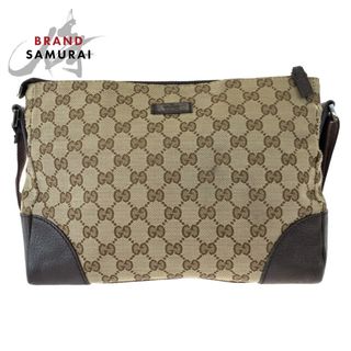 グッチ(Gucci)の美品 GUCCI グッチ ベージュ ブラウン 茶 GGキャンバス レザー 114273 ショルダーバッグ 斜め掛け レディース 405828 【中古】(ショルダーバッグ)