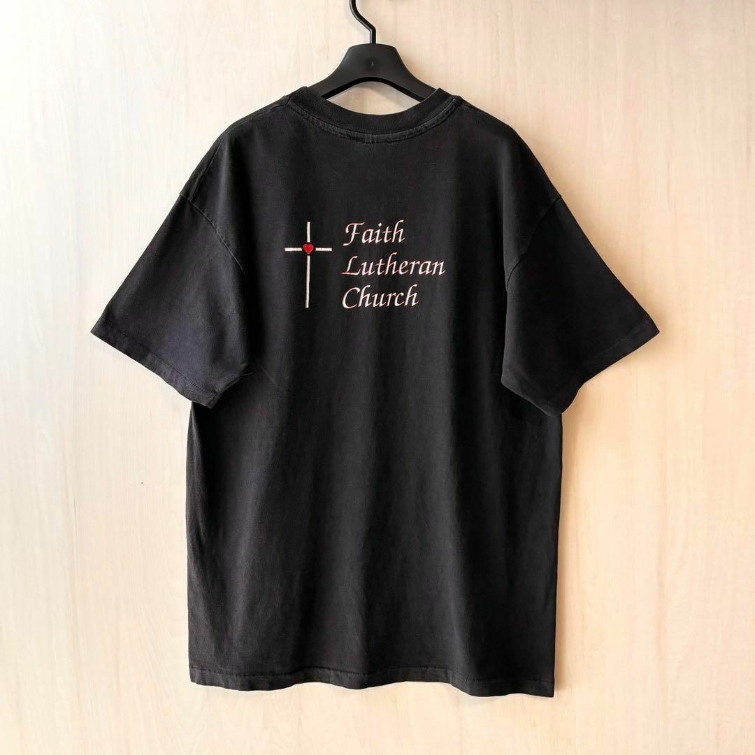 Hanes(ヘインズ)の90s USA製古着　ヴィンテージ　ヘインズ　ビーフィ　Tシャツ　十字架　ハート メンズのトップス(Tシャツ/カットソー(半袖/袖なし))の商品写真