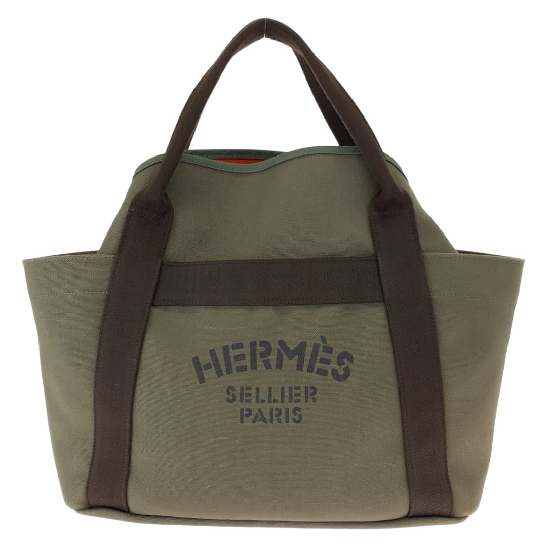 Hermes(エルメス)の美品 HERMES エルメス サックドパンサージュ グルーム 男女兼用 カーキ キャンバス トートバッグ ハンドバッグ X刻印 メンズ 405826 【中古】 メンズのバッグ(トートバッグ)の商品写真