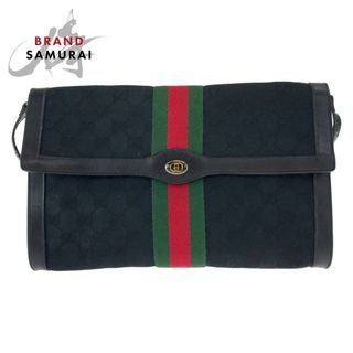 グッチ(Gucci)の美品 GUCCI グッチ ヴィンテージ オールドグッチ シェリーライン ブラック 黒 GGキャンバス レザー ショルダーバッグ 斜め掛け レディース 405794 【中古】(ショルダーバッグ)