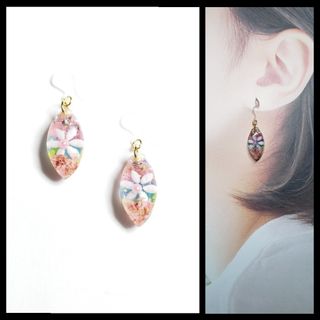 No.535-B　ドライフラワー☆リーフ型☆ピアス・イヤリング(小ぶり)(ピアス)